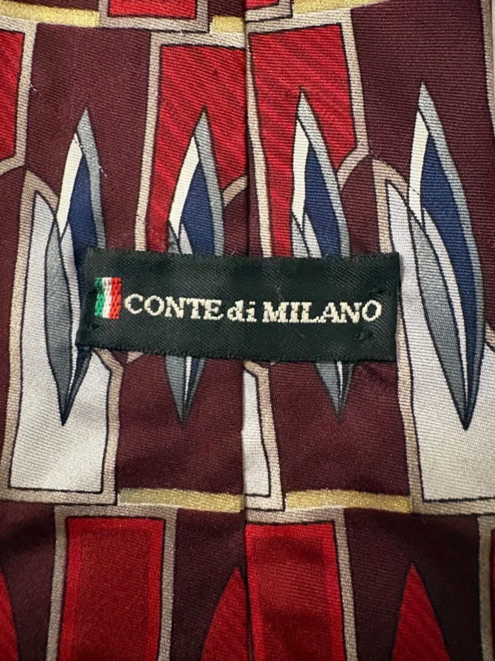 Conte di Milano Silk Tie Vintage Art Deco Bold Abstract Pattern Mens Necktie
